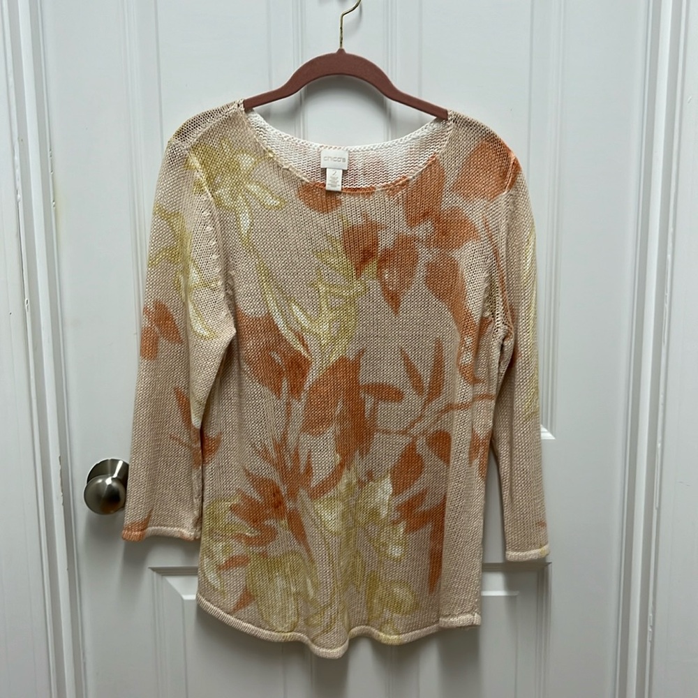 Chico's Women's Floral Pull Over Sweater Size 2 Multi Color